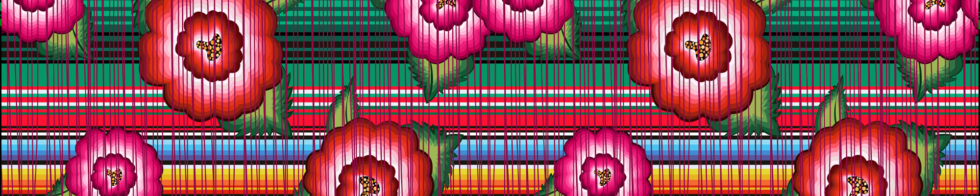 pink flowers on top of colorful design